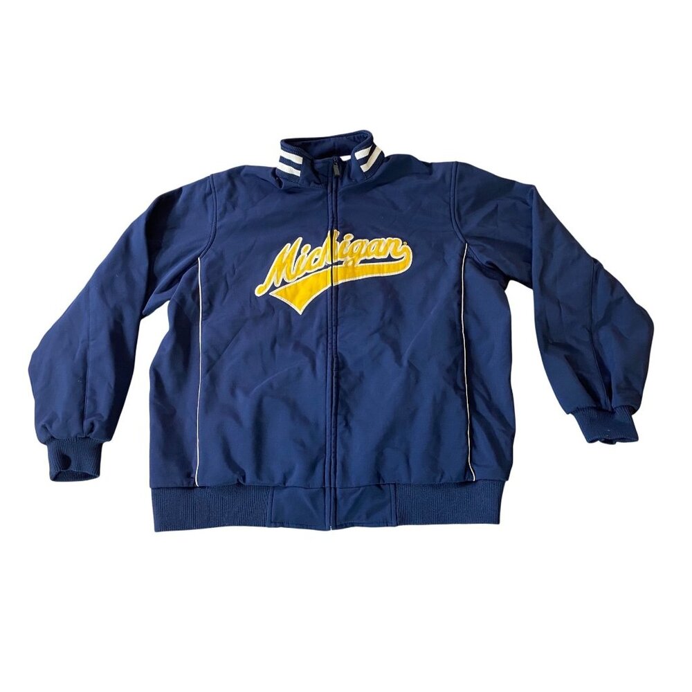 Michigan Blue Collegiate Jacket Campus Drive Full Zip Striped Collar Large
